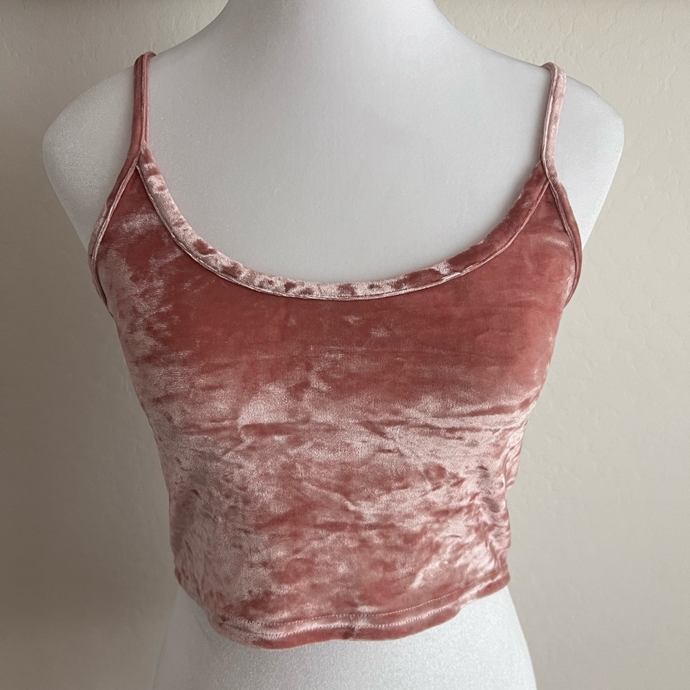 Dusty Pink Crushed Velvet crop top by Topshop